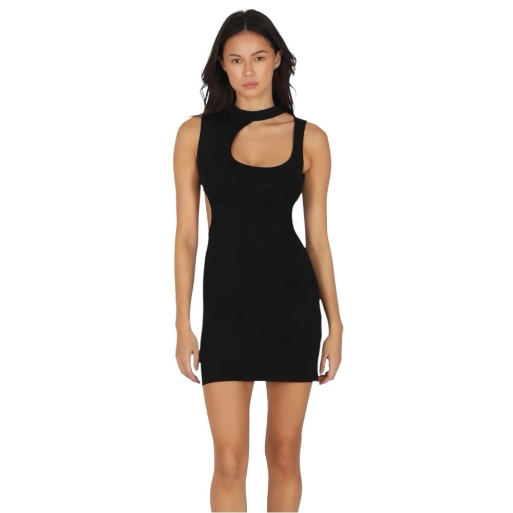 OW Collection Jen Dress Black Caviar Cut Out Mini Stretch Dress Large
